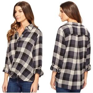 BlankNYC Blue and Tan Drape Twist Front Plaid Tunic S NWT